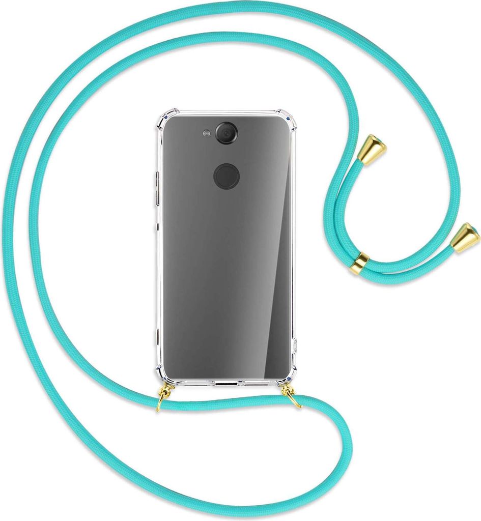 Handykette Backcover-Schutzhülle mit Band (Metall goldfarben) für Sony Xperia XA2 - türkis