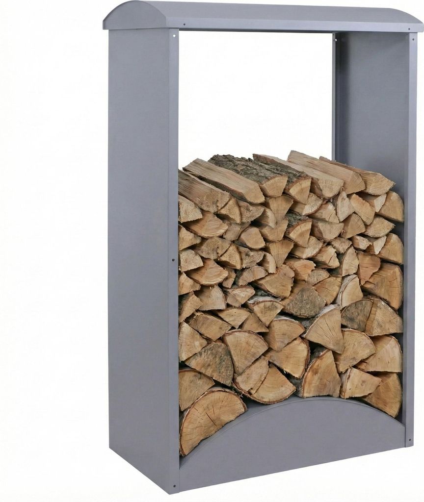 Brennholzlager HWC-P77, Kamin-/Feuerholzregal Holzlager Holzunterstand Outdoor Metall 160x98x50cm grau