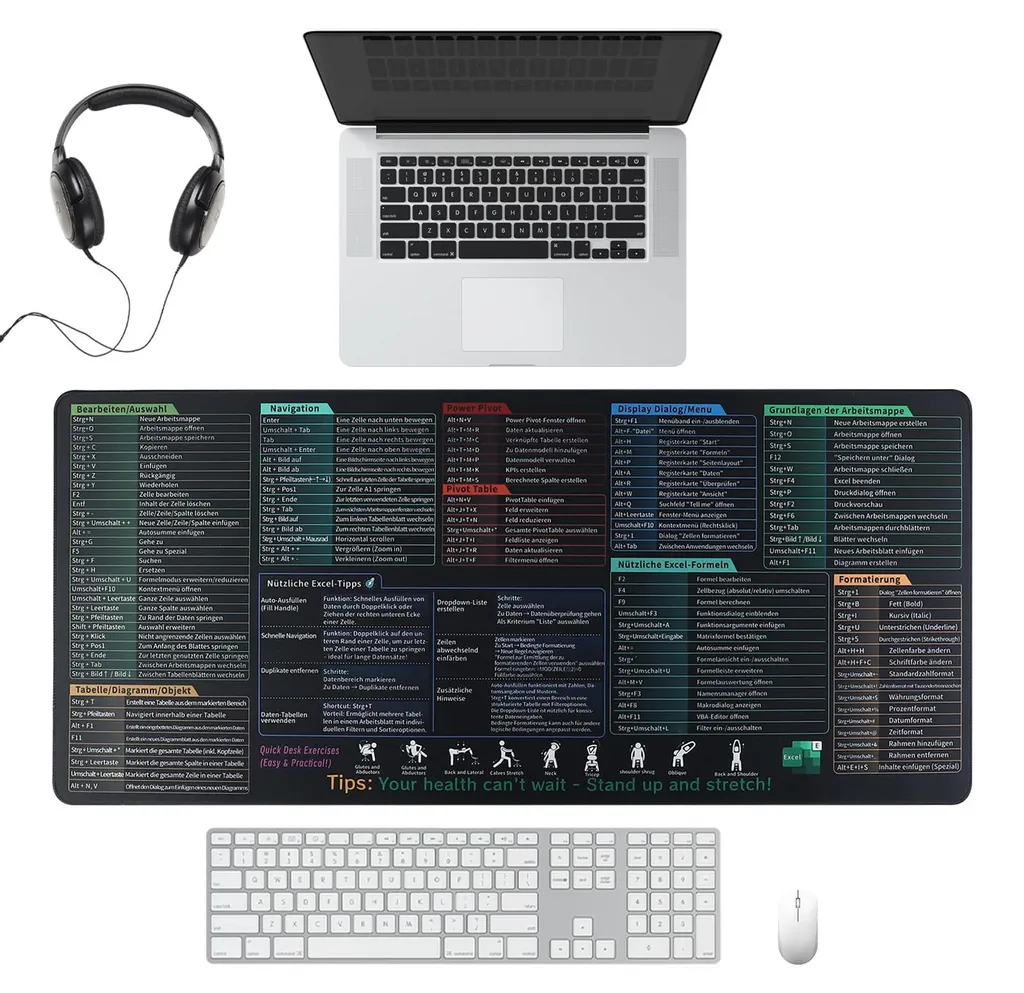 Sous-main avec raccourcis Excel allemand Keyboard Master 900x400 C