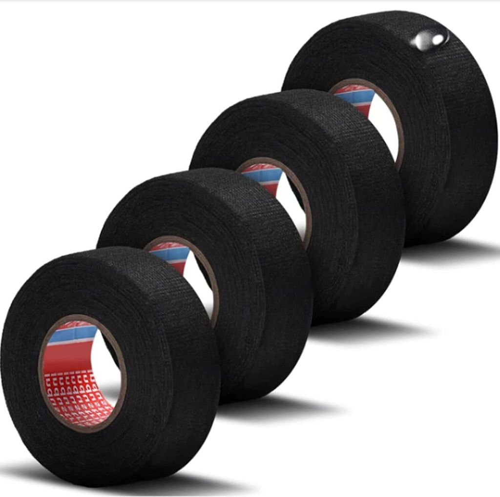 4 Stück Auto Gewebeband Klebeband Isolierband Schwarzes, Selbstklebendes Textilband für Kabelbäume, Haushalt Kfz Motorrad.(19 mm x 15m)