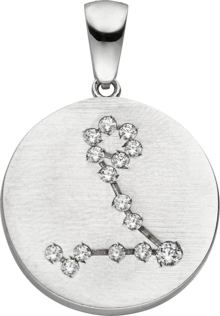 Anhänger Sternzeichen Fische 15 Zirkonia 925 Silber mattiert rund Halsschmuck