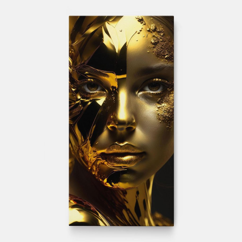 ARTHUB Leinwandbild 60x120 cm, Covered By Gold | Wohnzimmerdekoration, Hängende Bilder, Wanddekoration, Heimdekoration, Frauen, Schwarz und Gold