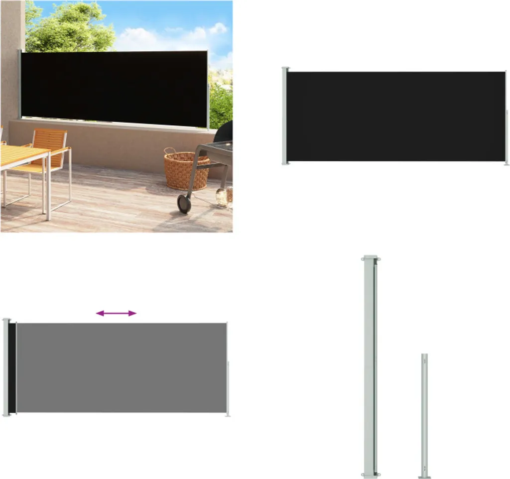 vidaXL Tenda da sole laterale estensibile 200x500 cm Nero - Tenda da sole laterale - Tende da sole laterali - Protezione solare per terrazze - Protezione solare per terrazze