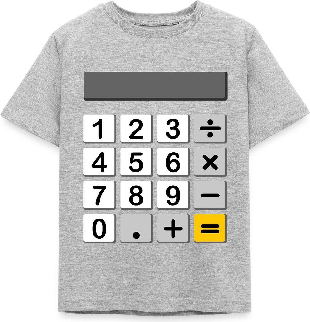 Spreadshirt Taschenrechner Kostüm Für Fasching & Karneval Kinder T-Shirt, 98/104 (3-4 Jahre), Grau meliert