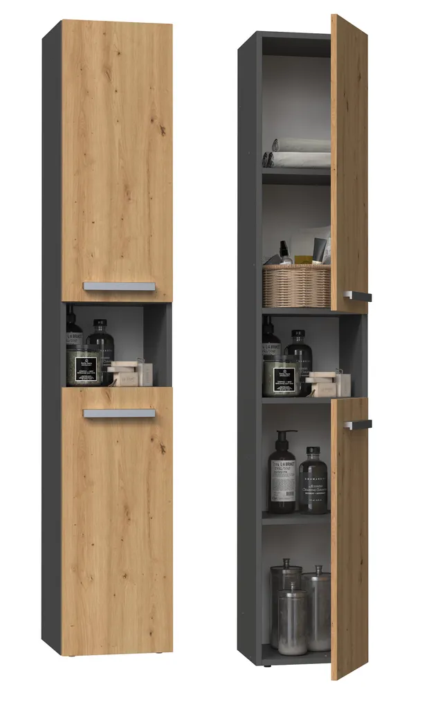 Meuble haut salle de bain ATSO avec étagères bois chêne et anthracite