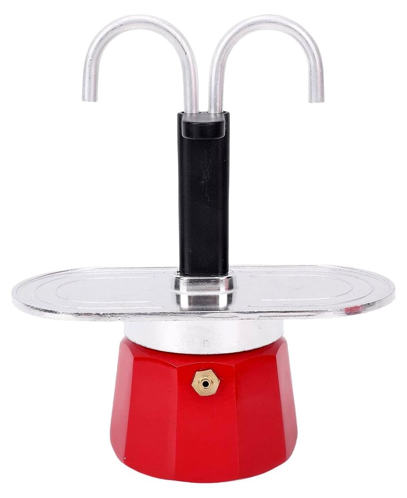 Kaffeekanne für zwei Tassen, Tragbare Kaffeemaschine aus Aluminiumlegierung für Zuhause und unterwegs, Rot, 14 x 17 cm