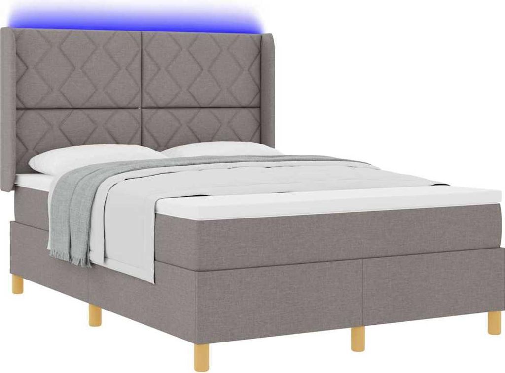 Boxspringbett mit LED-Lichtleisten Taupe 160 x 200 cm Stoff