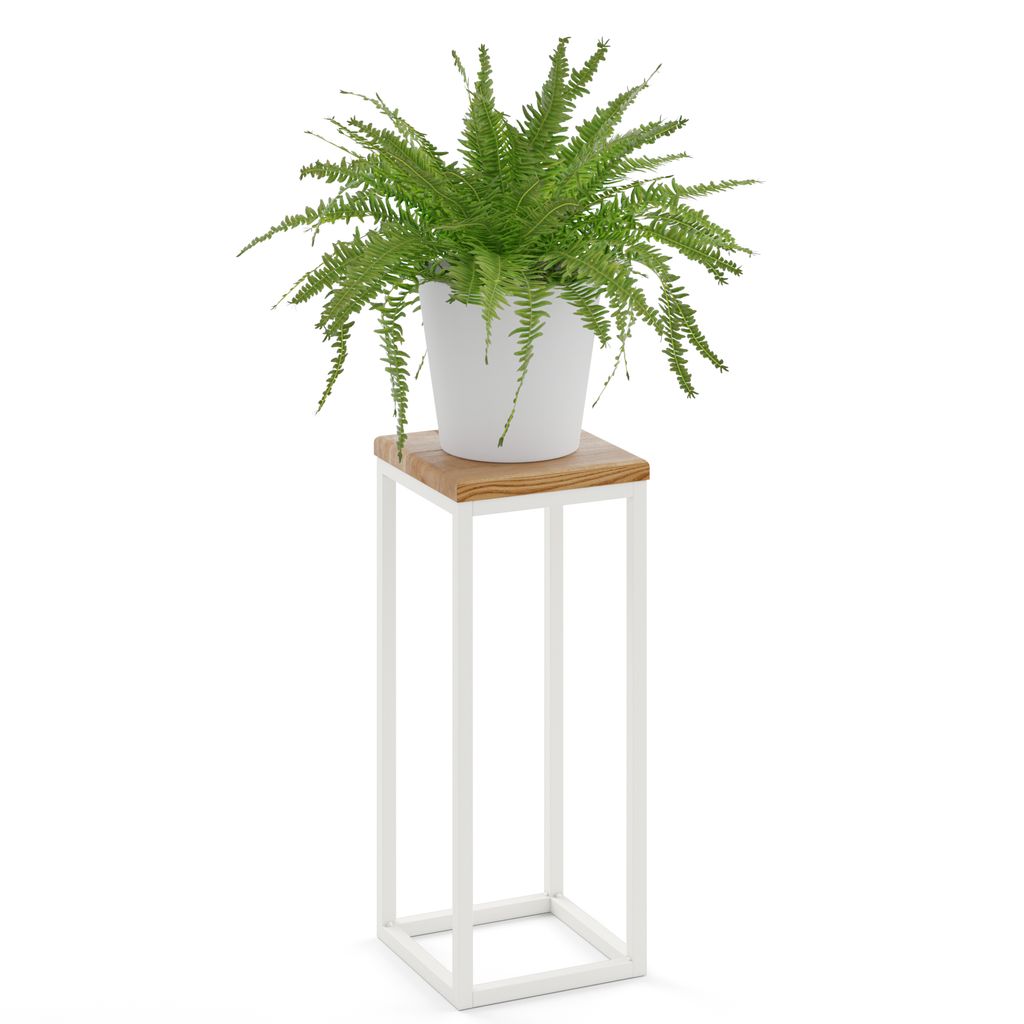 LAMO Manufaktur Blumenständer Weiss Metall | Pflanzenständer Holz mit Rustikal Farbe | Blumenhocker groß 50 cm für Zimmerpflanzen | 100% Echtho...