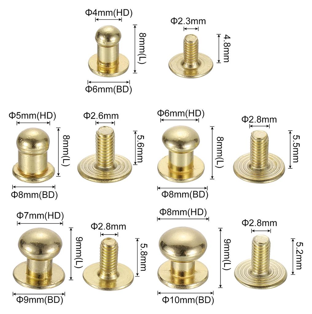 4/5/6/7/8mm Kugelkopf Nieten Schraubnieten, 50 Stš¹ck Hohlnieten Runde Knopf Nippelnieten Schraubnieten fš¹r DIY Lederhandwerk Handtasche Gš¹...