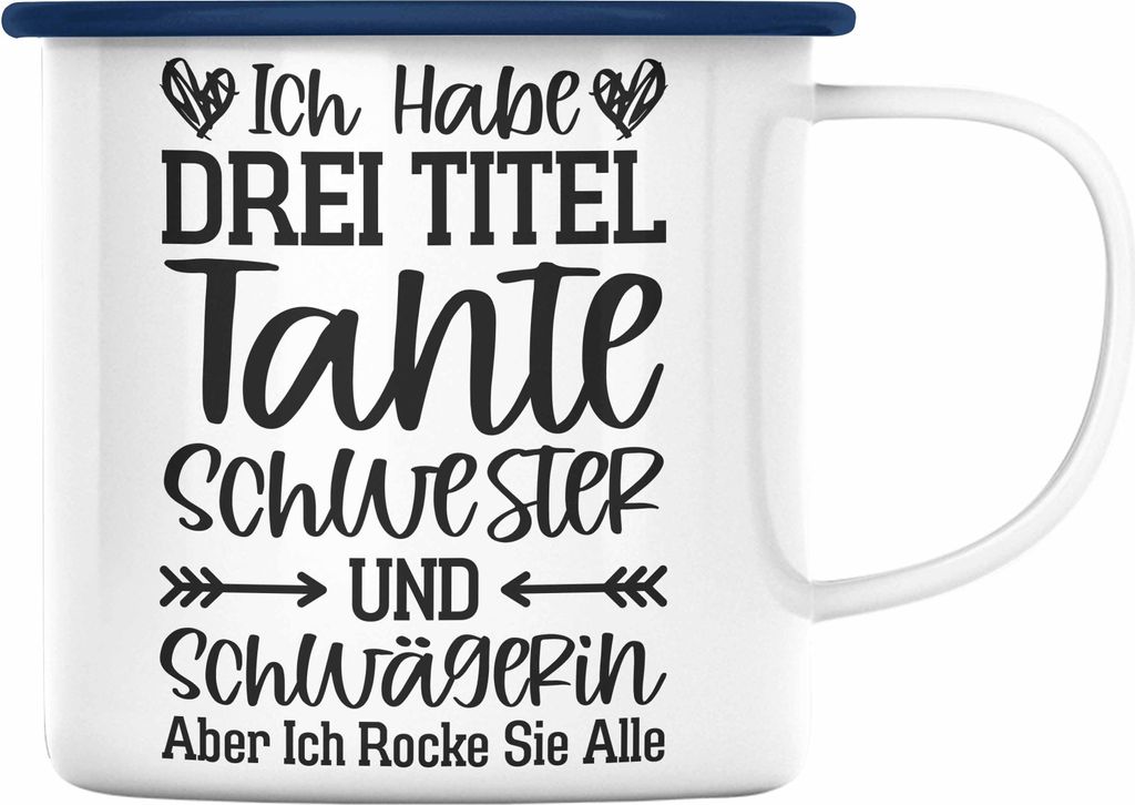 Trendation - Beste Tante Geschenk Emaille Tasse mit Spruch für Tante Weihnachten Lieblings Schwester Tante Schwägerin (Blau)