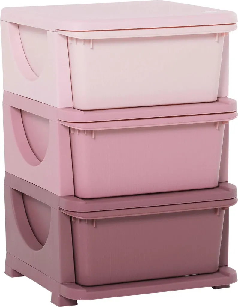 Tour de rangement rose à 3 tiroirs pour enfant - Dim 37×37×56,5 cm