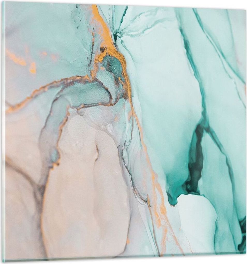 Bilder auf glas - Einteilig - Marmor Abstraktion Türkis - 40x40cm - Glasbilder - Wandbilder - Bilder - zum Aufhängen bereit - Wanddekoration aus ...