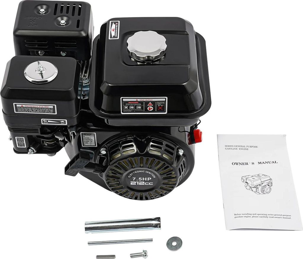Benzinmotor - 212 cm³ 4-Takt OHV - 7,5 PS 4,0 kW - Einzylinder - Luftgekühlt - Seilzugstart - 34,5×31,5×31 cm - Schwarz