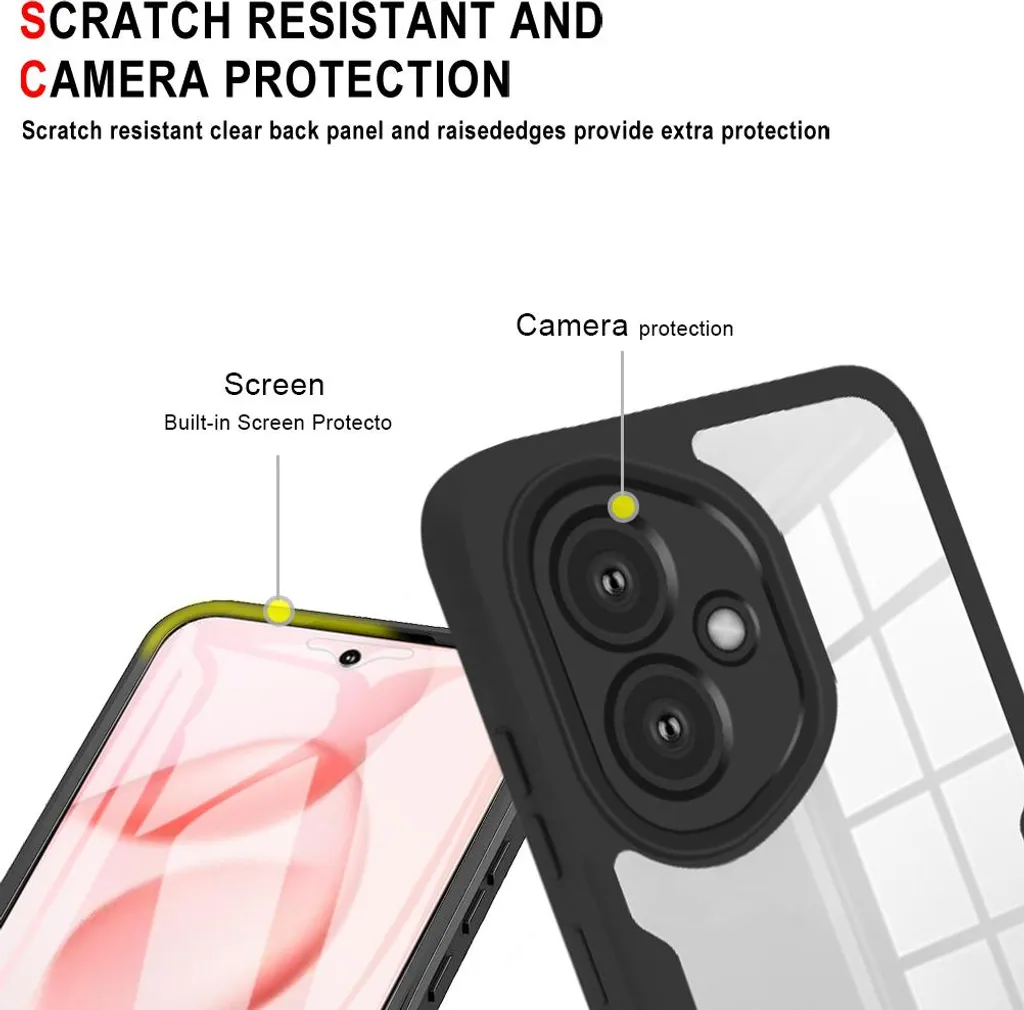 ILING Cover per HONOR 400 Pro 5G, Texture Metallica Antiurto Opaca Rigido PC/TPU Bumper Silicone Custodia con Anello Supporto e Scorrevole Protezione Fotocamera (Rosso