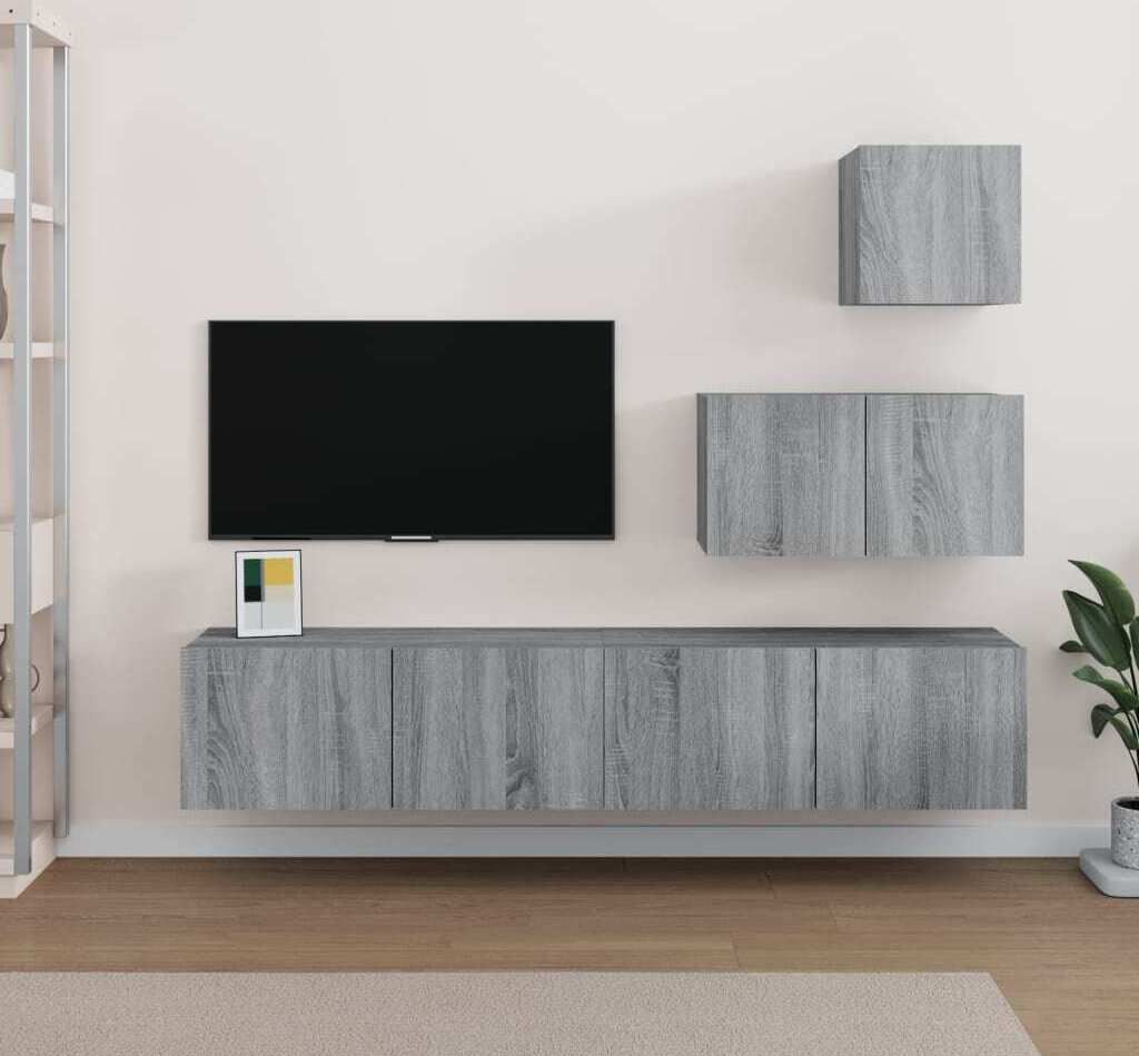 The Living Store 4-tlg. TV-Schrank-Set Grau Sonoma Holzwerkstoff