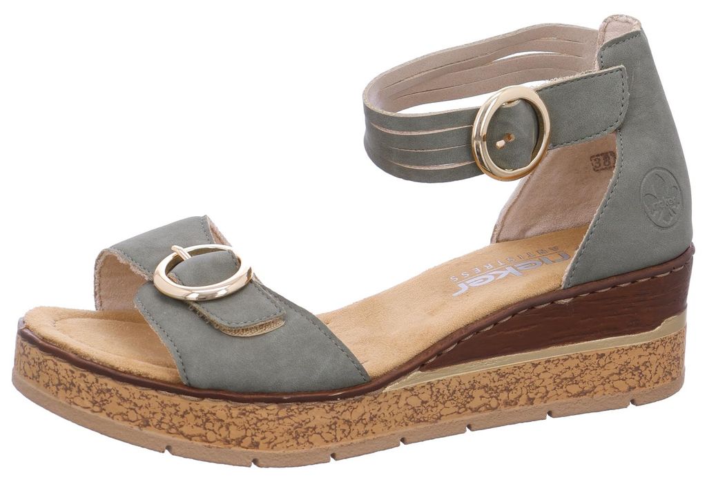 Rieker Damen Sandalette mit Fesselriemen und Keilabsatz 63780, Größe:41 EU, Farbe:Grün