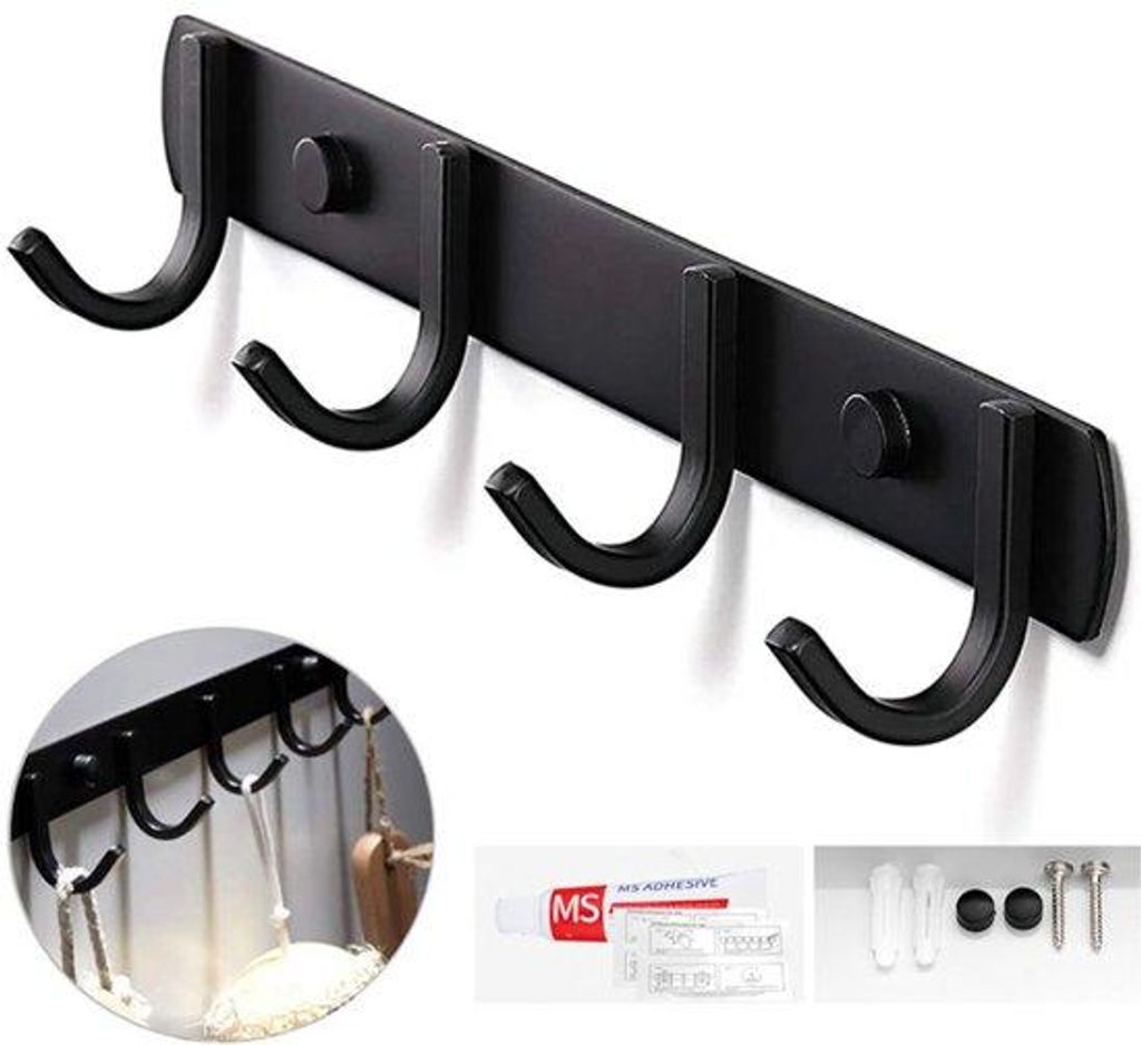 Hakenleiste - 4 Haken - 29 cm - Wandgarderobe - Rostfrei - Produktbild 
