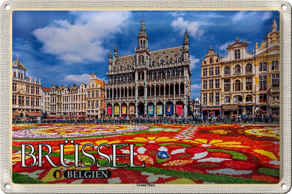 Blechschild Reise 40x30cm Brüssel Belgien Grand Place