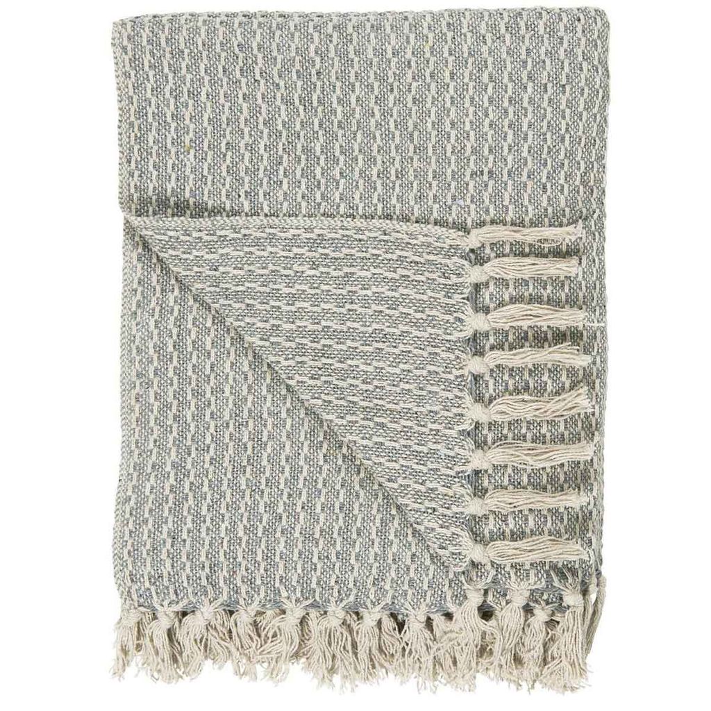 IB Laursen Plaid Blau Creme Baumwolle Decke 130x160 Wolldecke Kuscheldecke