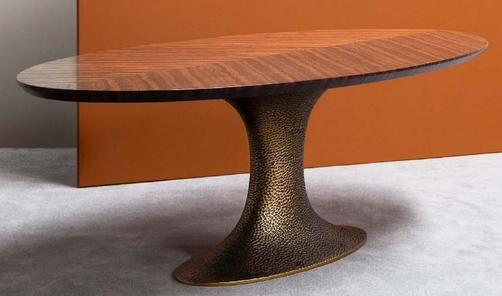 Casa Padrino Luxus Esstisch Braun / Antik Gold 260 x 120 x H. 76 cm - Ovaler Küchentisch mit edler Eukalyptusfurnier Tischplatte und Tischbein in ...