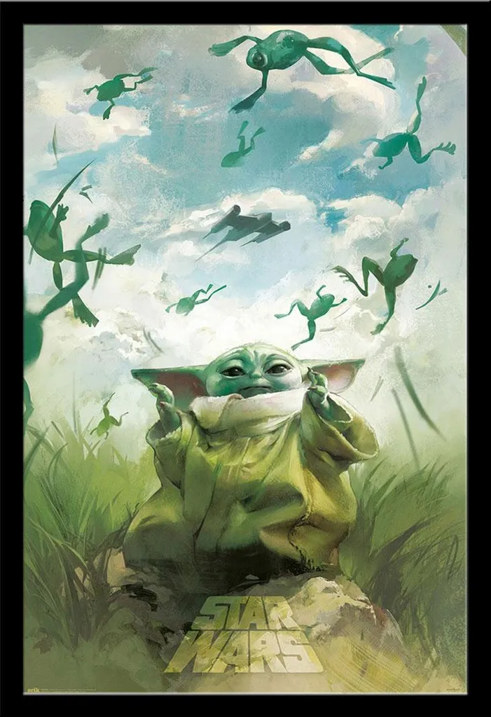 Poster Star Wars Grogu Training con Cornice Shinsuke MDF Nero - Official