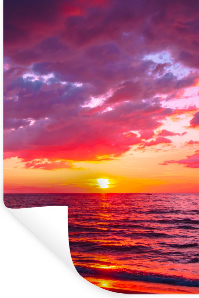 MuchoWow Wandtattoo Wandsticker Wandaufkleber Sonne - Horizont - Rosa - Palme - Meer 60x90 cm Selbstklebend und Repositionierbar - Sticker - Deko...