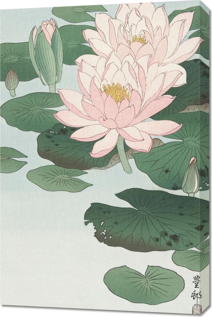 Bild 60x90cm Wasserlilie, Japanischer Koson Vintage für das Wohnzimmer