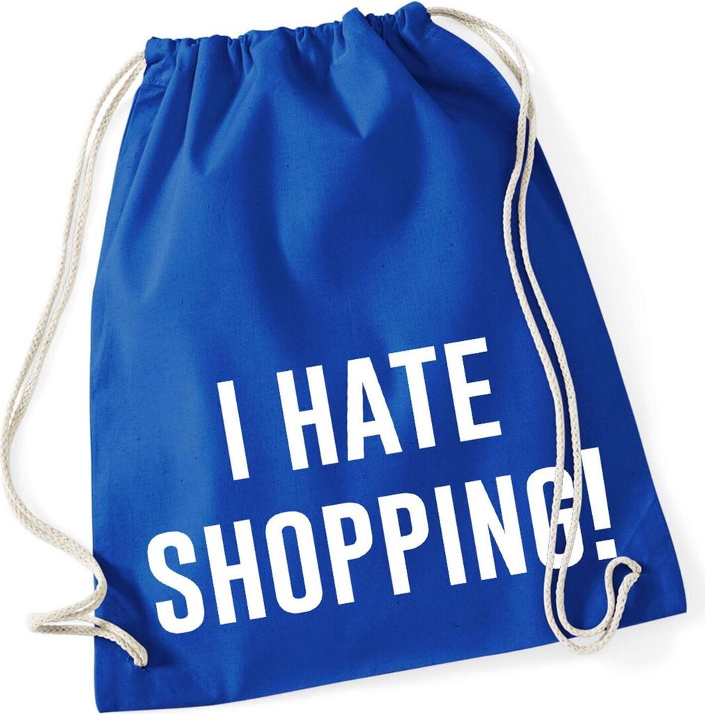Huuraa Turnbeutel I hate shopping 12 Liter Bright Royal Baumwolle Rucksack Geschenkidee