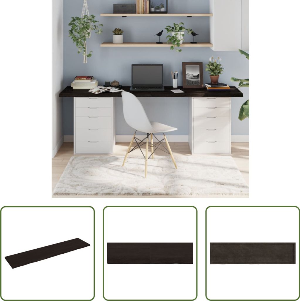 The Living Store Tischplatte Dunkelbraun 200x50x(2-4)cm Massivholz Eiche