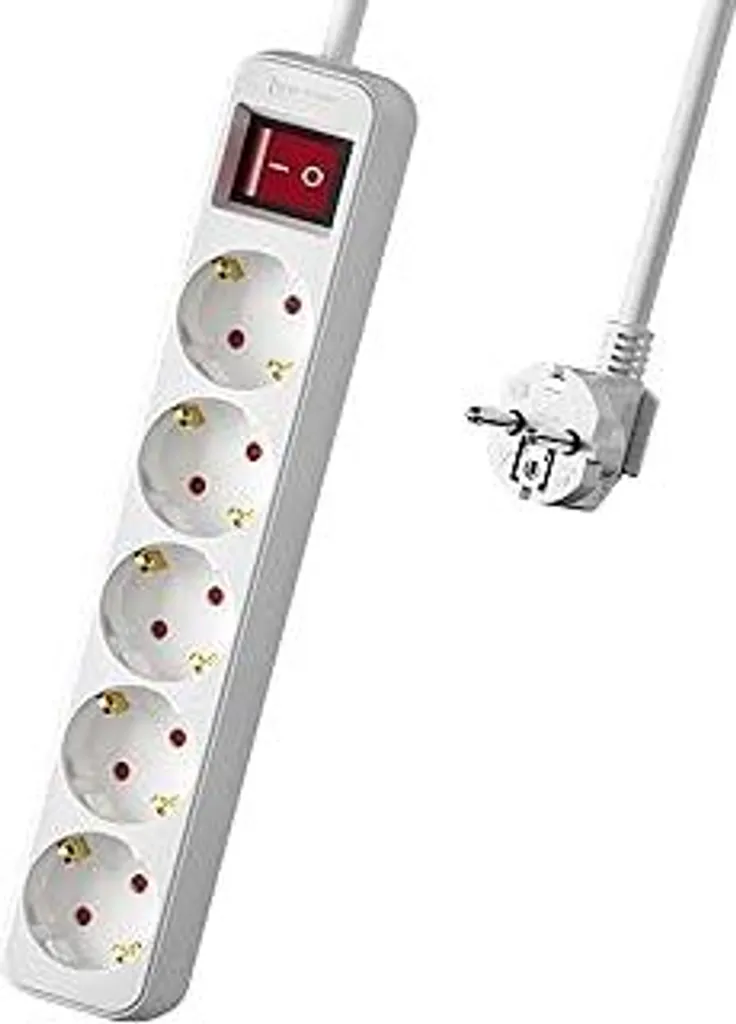Ciabatta elettrica a 5 prese, cavo di prolunga da 1,5 m bianco, presa multipla con interruttore