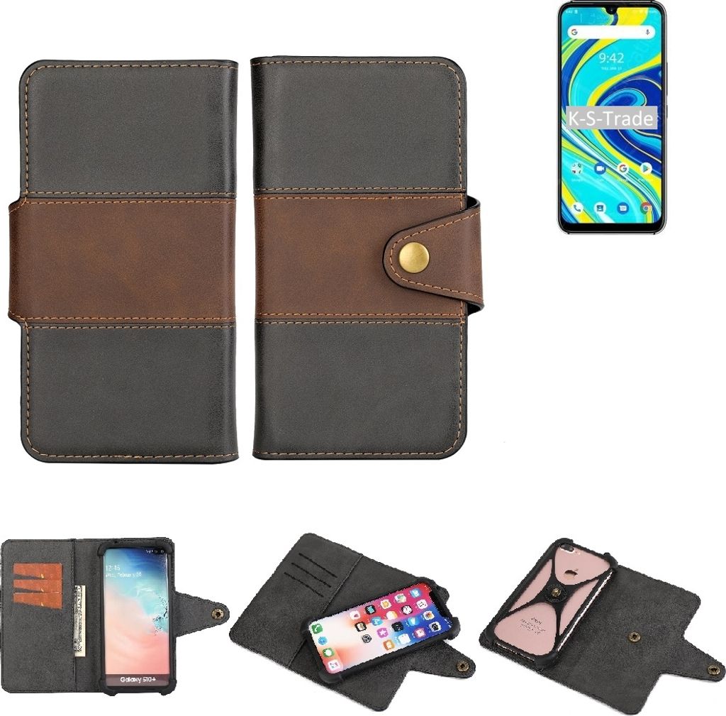 K-S-Trade Handyhülle Schutzhülle Hülle Bookstyle Wallet-Case kompatibel mit UMIDIGI A7 Pro Bumper Rundumschutz schwarz-braun 1x