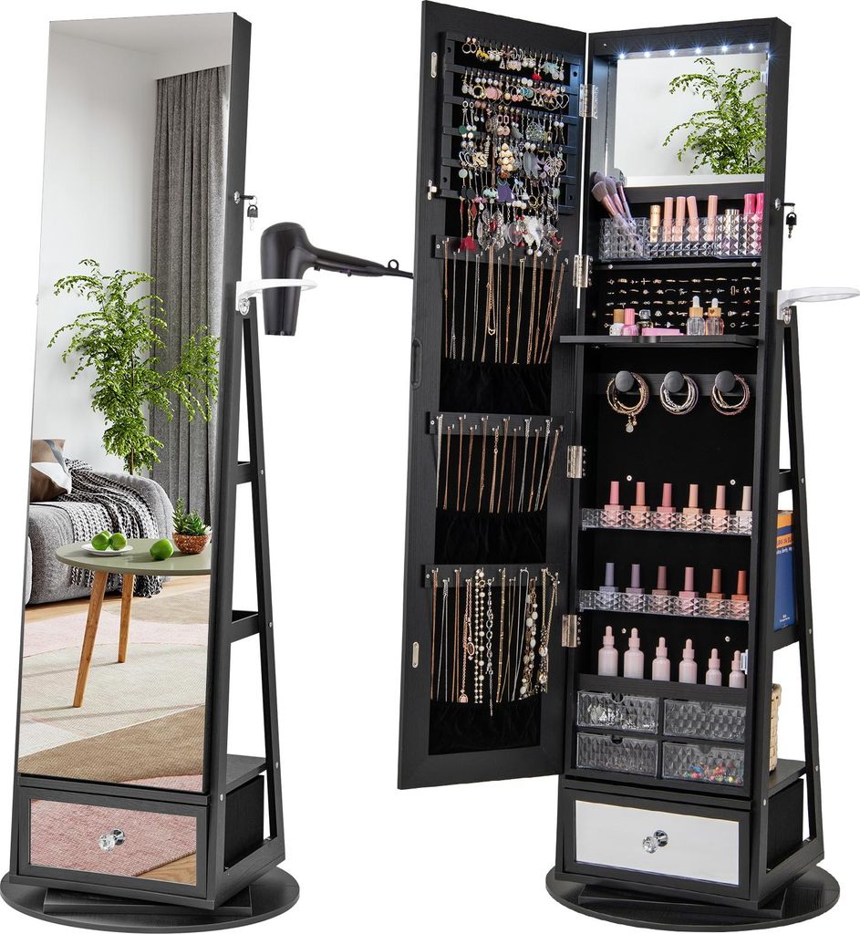 COSTWAY Armoire à bijoux 360°, armoire à glace avec miroir Image du produit 