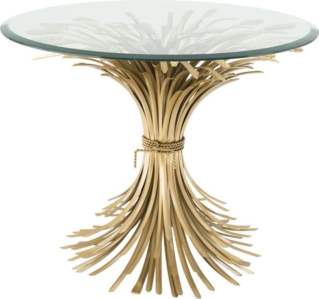 Casa Padrino Luxus Beistelltisch Antik Gold Ø 90 x H. 70 cm - Runder Designer Beistelltisch mit abgeschrägter Tischplatte