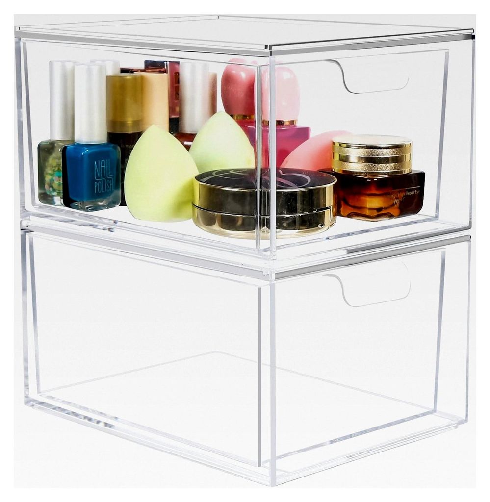 Kosmetik-Organizer mit Schubladen, stapelbarer transparenter Acryl-Make-up-Organizer, 2 Stück Aufbewahrungsbox für Schreibtisch, Badezimmer, Schl...