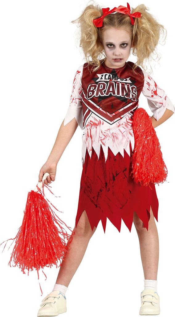 Zombie Cheerleader Halloween Kostüm Sportlicher Grusel Kinder Party Outfit Rot Weiße Verkleidung Gruselige Sportbekleidung Untotes Team Kostüm B...