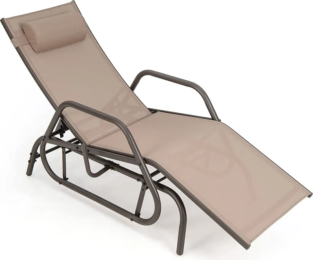 Lettino COSTWAY con Funzione Dondolo Marrone - Sdraio da Giardino Relax