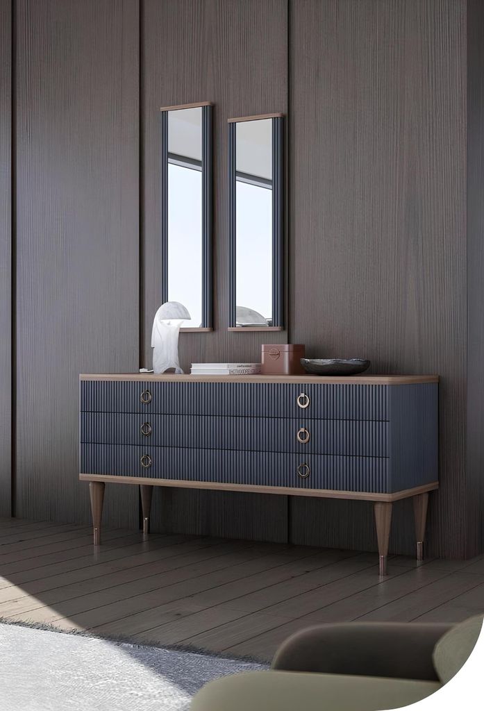 Graue Schlafzimmer Garnitur Luxus Set Doppelbett 2x Nachttische Kommode