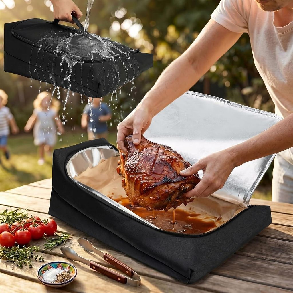 BBQ Grilltasche für Männer, Wärmetasche 21" x 14" x 8", auslaufsicher & isoliert, 270° Top-Öffnung, Smoker Zubehör für Brisket, Pulled Pork,...