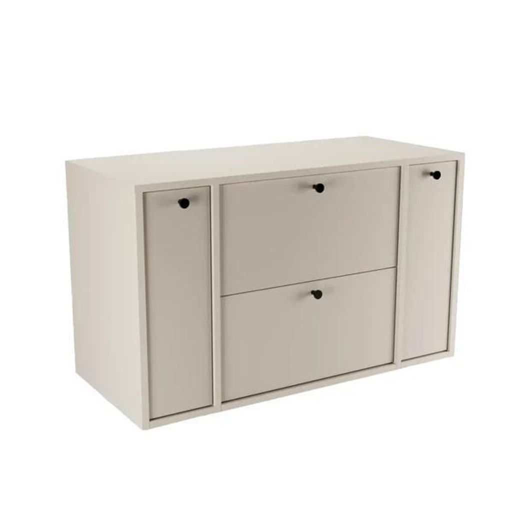 WENA Waschtischunterschrank 100 cm mit 2 geschlossene Regale, gerade Fronten, 2 Soft Close-Schubladen Belino (Farbe: Kaschmir)