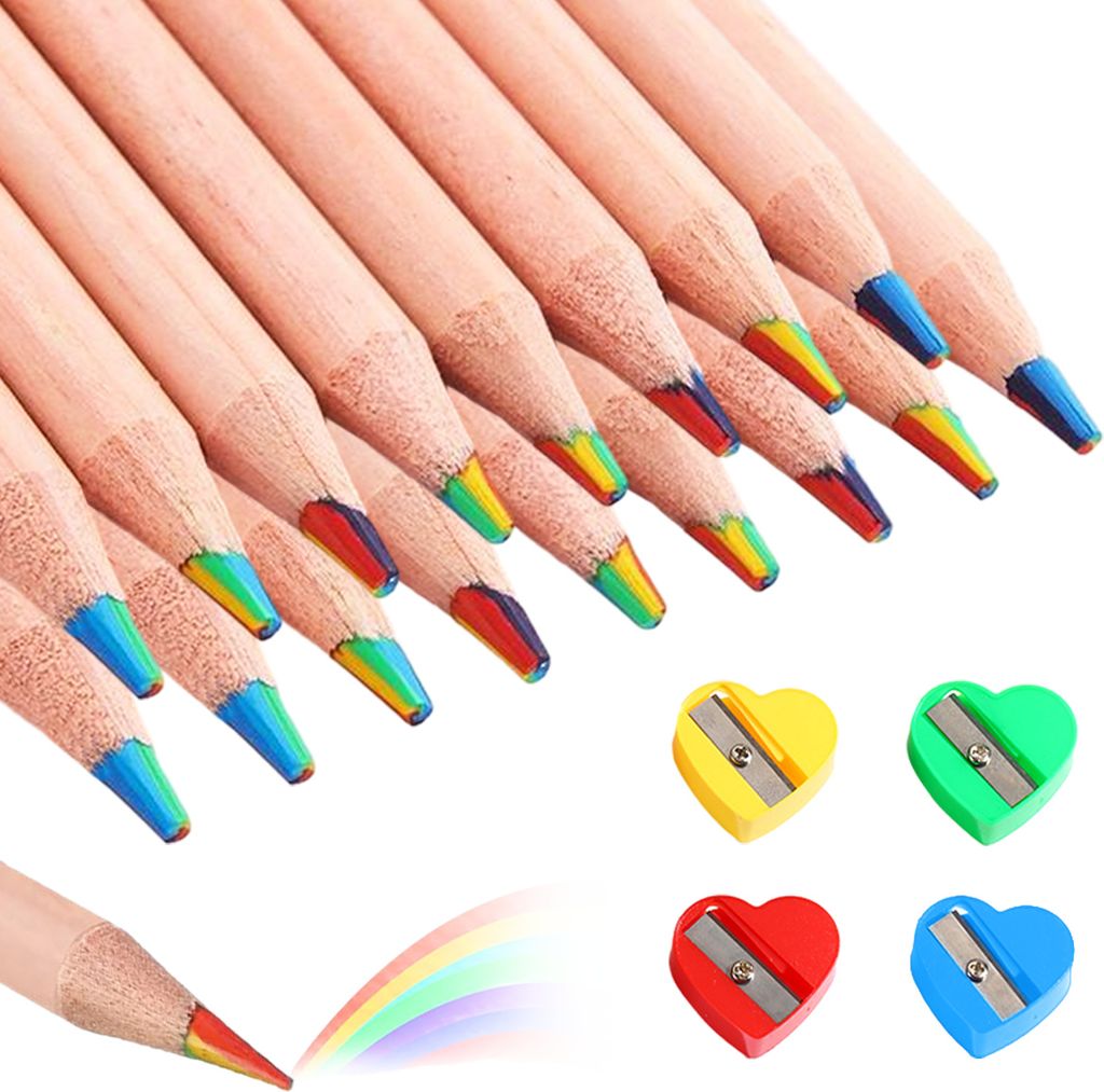 16 Stück Regenbogenstifte, Buntstifte 7 in 1, mit 4 Anspitzern, Buntstifte für Kinder und Erwachsene, Regenbogenstifte zum Zeichnen, Skizzieren, ...