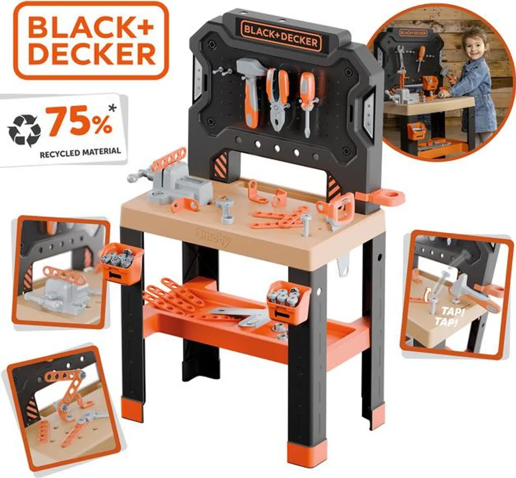 Smoby Black+Decker Établi avec Perceuse et Fonctions de Construction - 9