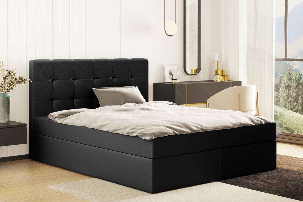 Kaiser Möbel Boxspringbett mit matratze und bettkasten, Schlafbett LUDANO 120 cm x 200 cm stoff Cayenne Schwarz H3