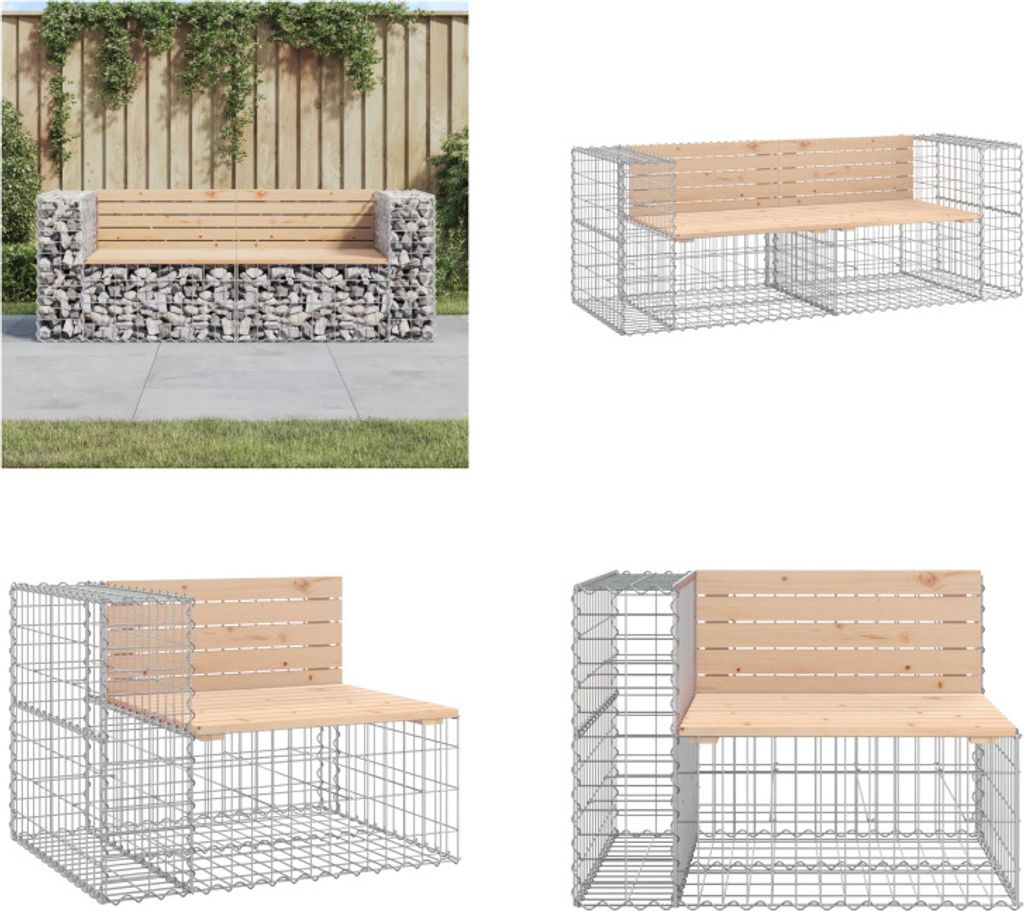 vidaXL Gartenbank aus Gabionen 184x71x65,5 cm Massivholz Kiefer - Gartenbank - Gartenbänke - Outdoor Bank - Außenbank