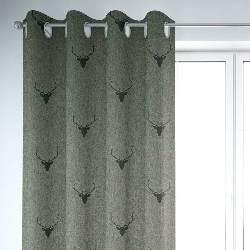 SCHÖNER LEBEN. Vorhang Jacquard Hirschkopf mit Geweih grün dunkelgrün Aufhängung Ösen
