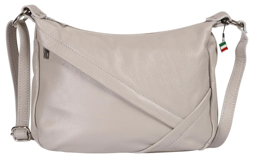 Sac en cuir véritable gris clair Florence avec sangle ajustable