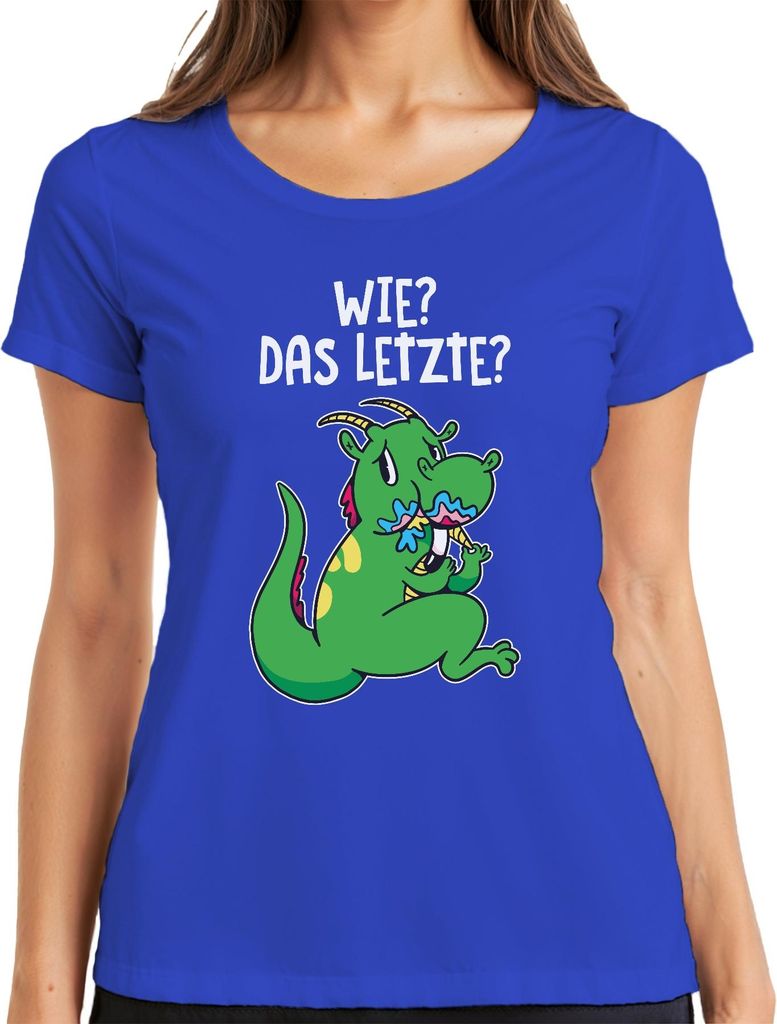 Wie Das Letzte lustiger Cartoon Drache Eis schlemmen Geschenk Damen T-Shirt, Blau, L