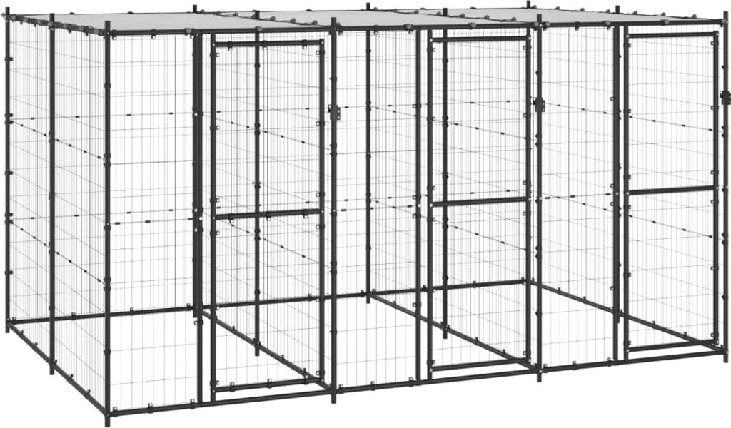 Outdoor-Hundezwinger Stahl mit Überdachung 7,26 m²