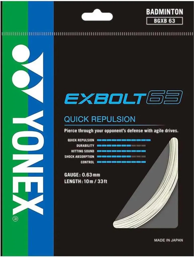 Yonex Exbolt 10m 0.63mm Blanc : Le Cordage Badminton Répulsion Rapide