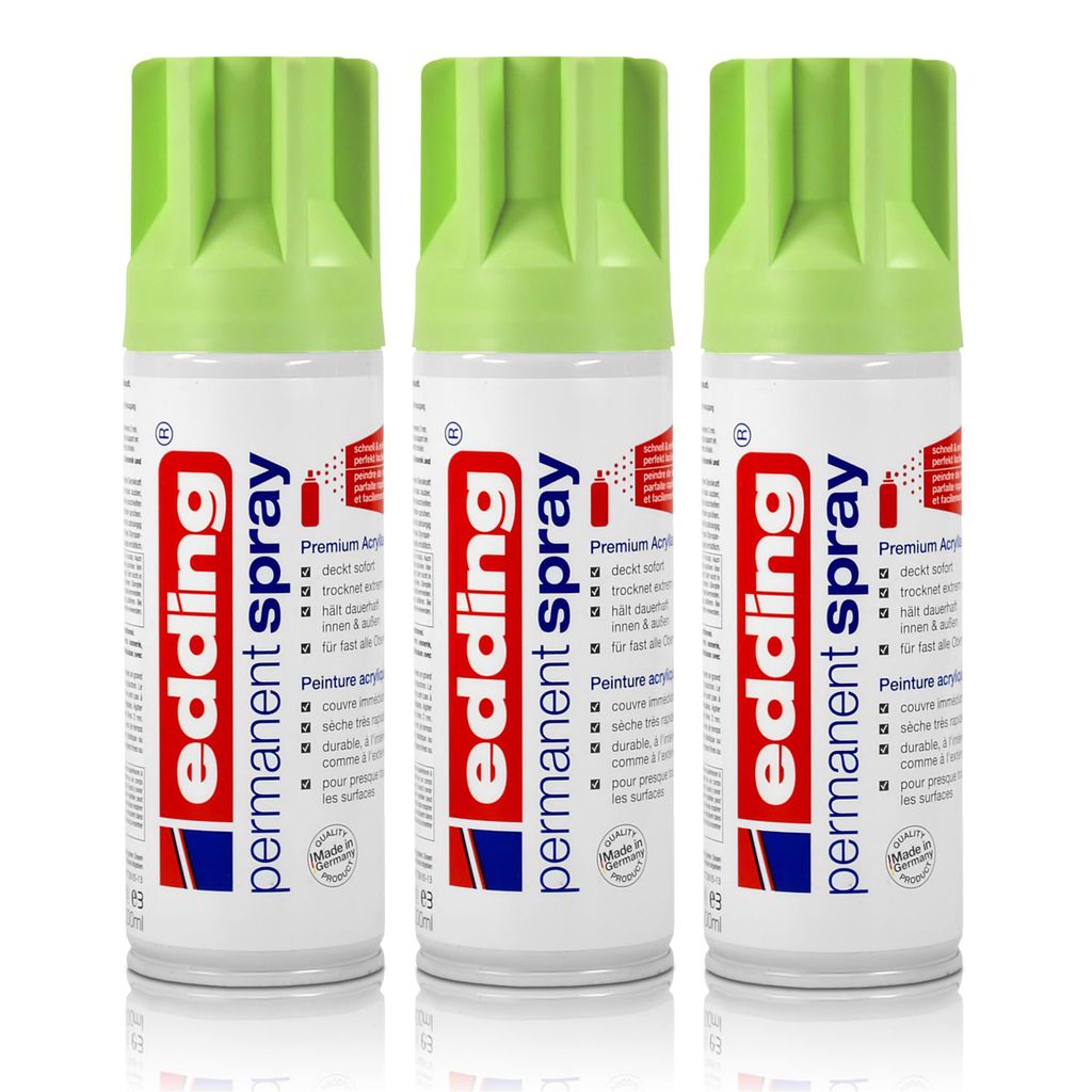 3x edding Permanent Spray pastellgrün matt 200 ml Premium Acryllack Spraydose