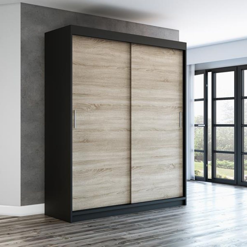 Schwebetürenschrank, 2-türig Schrank! Moderne Garderobe für Kleidung. Verschiedene Farben (Weiß, Schwarz, Somona) Kleiderschrank PAX 180 cm